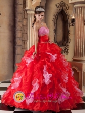 Gomez Palacio Mexico Red Ball Gown Strapless Floor-length Organza Dress For 2013 Quinceanera Style QDZY250FOR