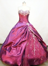 Gorgeous Ball Gown Sweetheart Neck Floor-length Taffeta Burgundy Quinceanera Dresses Style FA-C-006