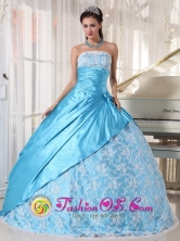Guadalupe Mexico Customize Wholesale Aqua Blue Lace and Hand flower Decorate Quinceanera Dress For 2013 Taffeta Ball Gown Style PDZY677FOR 