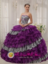 Lerma Mexico Wholesale Customize Zebra and Purple Organza With shiny Beading Affordable Quinceanera Dress Sweetheart Ball Gown Style QDZY436FOR 