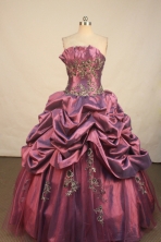 Luxurious Ball Gown Strapless Floor-Length Burgundy Beading and Appliques Quinceanera Dresses Style FA-S-186