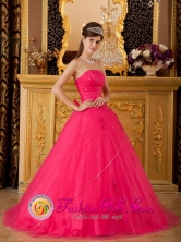 Manzanillo Mexico Custom Made Hot Pink A-line Strapless Quinceanera Dress With Beading Tulle Skirt Style QDZY120FOR