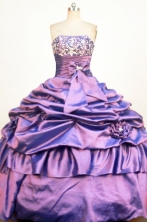 Modest Ball Gown Strapless Floor-Length Purple Beading and Appliques Quinceanera Dresses Style FA-S-390