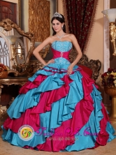 Orizaba Mexico Autumn Wholesale Embroidery Decorate With Discount Aqua Blue and Red Quinceanera ball gown Style QDZY389FOR 