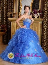 Penaflor Chile Classical Strapless Blue Sweetheart Organza Quinceanera Dress With Ruffles Decorate In New York for Formal Evening Style QDZY137FOR