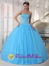 Pirque Chile For Sweet 16 Sky Blue Sweetheart Beaded Decorate Bodice Tule Quinceanera Dress Style PDZY690FOR