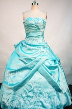 Popular Ball Gown Strapless Floor-Length Aqua Blue Beading and Appliques Quinceanera Dresses Style FA-S-172