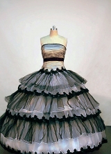 Popular Ball Gown Strapless Floor-length Organza Black and White Quinceanera Dresses Style FA-W-009