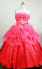 Popular Ball Gown StraplessFloor-Length Hot Pink Appliques and Beadnig Quinceanera Dresses Style FA-S-194