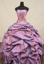 Pretty Ball Gown Strapless Floor-Length Orangza Purple Appliques Quinceanera Dresses Style FA-S-140 