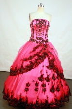 Romantic Ball Gown Strapless Floor-Length Hot Pink Beading and Appliques Quinceanera Dresses Style FA-S-181