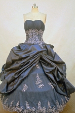 Romantic Ball Gown Strapless Floor-Length Navy Blue Appliques Quinceanera Dresses Style FA-S-197