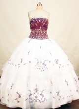 Romantic Ball Gown Strapless Floor-length Organza White Embroidery Quinceanera Dresses Style FA-C-009