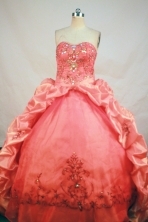 Romantic Ball Gown Sweetheart Neck Floor-Length Orange Red Beading and Appliques Quinceanera Dresses Style FA-S-180