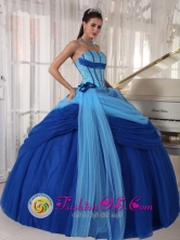 Silao Mexico Wholesale Strapless Blue ruched Quinceanera Dress ForSweet 16 In Tulle Beading Ball Gown Style PDZY505FOR 