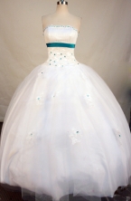 Simpel Ball Gown Strapless Floor-Length White Beading Quinceanera Dresses Style FA-S-151