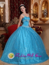 Spaghetti Straps Sequin And Beading Decorate Popular Teal Quinceanera Dress  For 2013 in Hermosillo Mexico Style QDZY715FOR