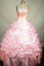Sweet Ball Gown Strapless Floor-Length Baby Pink Beading and Appliques Quinceanera Dresses Style FA-S-173