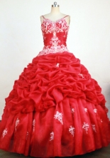 Sweet Ball Gown Straps Floor-Length RedBeading and Appliques Quinceanera Dresses Style FA-S-381