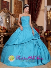 Taffeta Teal Beading Applique Strapless and Pick-ups for Sweet 16 Style QDZY656FOR