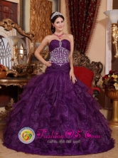 Talagante Chile Princess Beaded Decorate Sweetheart Popular Purple Quinceanera Dress with Tulle Ruffles for Formal Evening Style QDZY622FOR