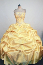 Affordable Ball Gown Strapless Floor-Length Yellow Beading and Appliques Quinceanera Dresses Style FA-S-298