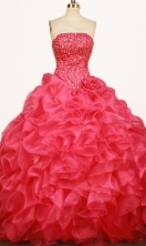 Classical Ball Gown Strapless Floor-length Red Organza Beading Quinceanera dress Style FA-L-367
