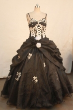 Elegant ball gown straps sweetheart-neck floor-length organza black quinceanera dresses LJ042472