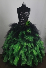 Exclusive Ball Gown Sweetheart Floor-length Black And Green Quincenera Dresses TD260057 