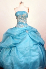 Gorgeous Ball Gown Strapless Floor-Length Blue Appliques and Beading Quinceanera Dresses Style FA-S-367