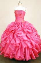 Gorgeous Ball Gown Strapless Floor-length Hot Pink Organza Appliques Quinceanera dress Style FA-L-363