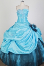 Inexpensive Ball Gown Strapless Floor-length Aqua Blue Quinceanera Dress X0426060