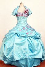 Informal Ball Gown Strapless Floor-Length Blue Hand Flower Quinceanera Dresses Style FA-S-293