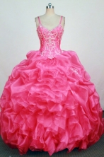 Informal Ball Gown Straps Floor-Lengtrh Hot Pink Beading and Appliques Quinceanera Dresses Style FA-S-201