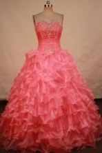 Modern ball gown sweetheart-neck floor-length organza beading watermelon quinceanera dresses FA-X-18
