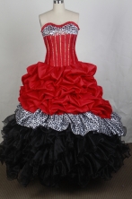 New Ball Gown Sweetheart Floor-length Red And Black Quincenera Dresses TD260047