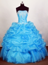 Popular Ball Gown Strapless Floor-length Blue Quinceanera Dress Y042659