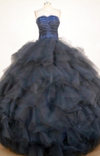 Popular Ball Gown Sweetheart Floor-length Navy Blue Organza Quinceanera dress Style FA-L-410