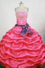 Pretty Ball Gown Strapless Floor-Length Hot Pink Beading and Applqiues Quinceanera Dresses Style FA-S-320