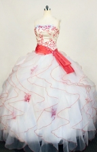 Pretty Ball Gown Strapless Floor-length White Organza Appliques  Quinceanera dress Style FA-L-375