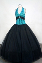 Romantic Ball Gown Halter Top Floor-length Black Quinceanera dress Style FA-L-383