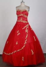 Romantic Ball Gown Strapless Floor-length Florid Quinceanera Dress X0426065