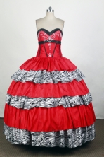 Romantic Ball Gown Sweetheart Floor-length Red Quinceanera Dress Y042631