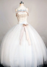 Sweet Ball Gown Straps Floor-Length White Beading Quinceanera Dresses Style FA-S-295
