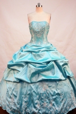 Affordable Ball Gown Strapless Floor-length Teal Taffeta Beading Quinceanera Dress Style FA-L-207