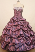 Affordable Ball Gown Sweetheart Floor-length Dark Puple Taffeta Embroidery Quinceanera Dress Style FA-L-136