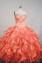 Affordable Ball Gown Sweetheart Floor-length Orange Organza Beading Quinceanera Dress Style FA-L-198