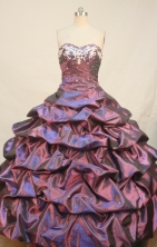 Affordable Ball gown Sweetheart Floor-length Taffeta Purple Quinceanera Dresses Appliques Style FA-Y-0033