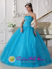 Beaded Decorate Sweetheart Wholesale Tulle Romantic Teal Ball Gown For 2013 Winter Quinceanera In Lambare Paraguay  Style QDZY732FOR 