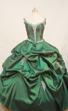 Beautiful Ball gown Off The Shoulder Neck Floor-length  Taffeta Green Quinceanera Dresses Appliques Style FA-Y-0035